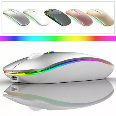 Slim Silent Rechargeable Wireless Mouse RGB LED USB Mice MacBook Laptop PC UK • £4.99