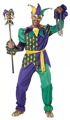 Deluxe Mardi Gras Jester Clown Joker Renaissance Adult Costume • $67.88