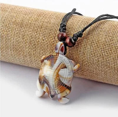 1pcs Faux Yak Bone Resin Turtle Pendant Necklace Black Wax Cotton Cord • $6