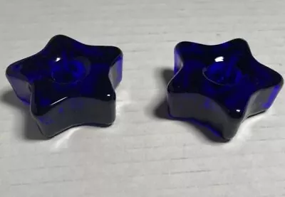 Small Miniature Taper Candle Holders Cobalt Blue Glass Stars • $18