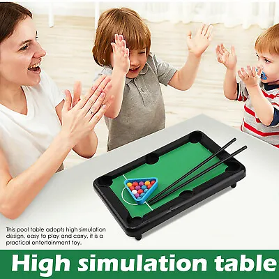 Kids Mini Plastic Table Top Pool Play Snooker Game Set Felt Surface Cues Balls • $9.38