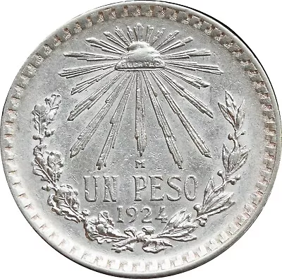 Mexico 1 Pesos 1924 Cap And Rays .720 Silver KM# 455. • $28