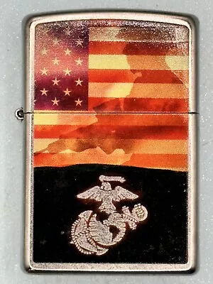 2016 USMC Marine Logo US Flag Soldier Chrome Zippo Lighter NEW • $28.95