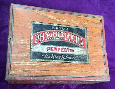 Lithographed TIN METAL Bayuk Phillies Cigar Box PHILADELPHIA TOBACCO • $12.50