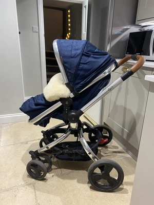 £100 • Buy Mothercare Orb Pram & Pushchair, Navy & Tan With Fur Cosy Toes Like Mamas Papas