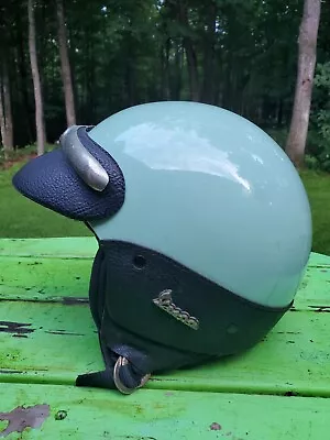 Vintage Greenish Vespa Helmet Leather Visor And Surround • $125