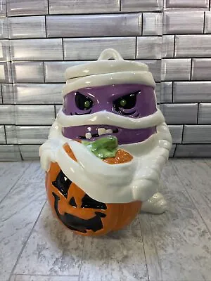 Halloween Mummy Pumpkin Cookie Jar 2010 Target Purple Face Scary FUN • $15