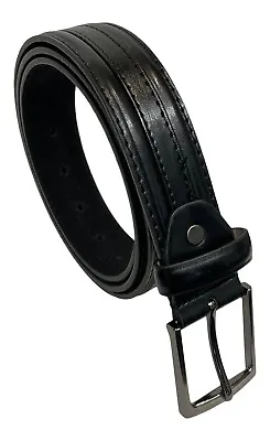 Black Belt Silver Buckle Men's Leather Lined Belts 1.25  Wide  Made By Milano • £9.99