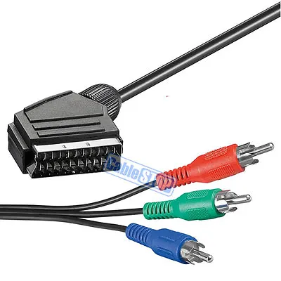 £4.85 • Buy 1.5m SCART CABLE To RGB RED GREEN BLUE 3 X TRIPLE RCA PHONO TV COMPONENT LEAD