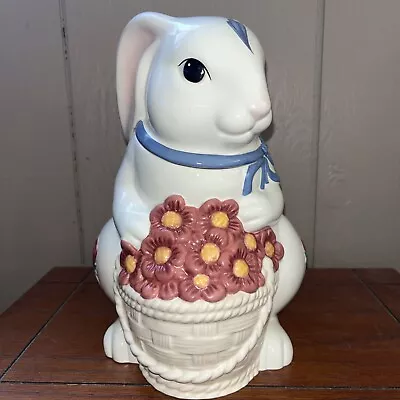 Lenox Poppies On Blue Barnyard Bunny Basket Cookie Jar • $19.99