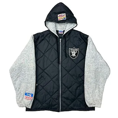 Vintage NFL The Snap Raiders Jacket 90s Quilted Made In UK Black Grey Mens Large • £49.99