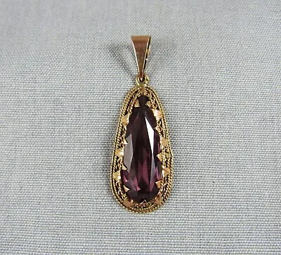 Vintage 12K Rose Gold Amethyst Hand Crafted Pendant Large Middle Eastern 6.5 G • $299