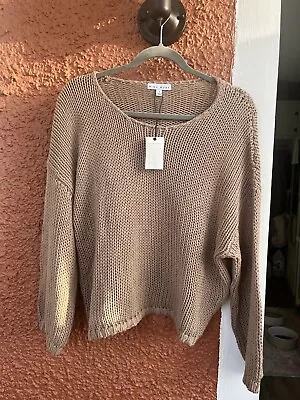 Miou Muse Cropped Tan Neutral Minimalist Women's Sweater Size Large • $25