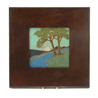 Van Briggle Pottery & Tile Co 6x6  Tree Landscape Arts & Crafts Matte Green Blue • $2695