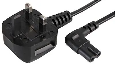 £5.59 • Buy 2m RIGHT ANGLED Figure Of 8 Mains Cable / Power UK Lead Plug Cord C7 Fig Laptop