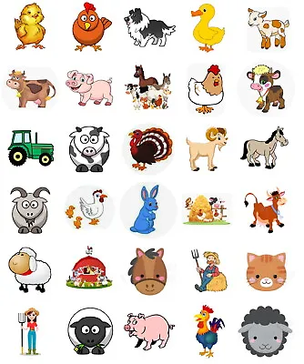 30 X PRE-CUT FARM YARD ANIMALS  FAIRY CAKE CUPCAKE EDIBLE RICE PAPER TOPPERS • £2.90