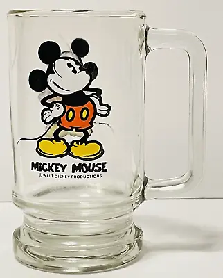 Mickey Mouse Handled Clear Glass Mug Cup Stein Walt Disney Productions VINTAGE • $9.95
