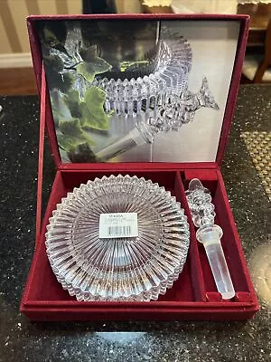 MIKASA Lead Crystal “Diamond Fire” WINE SET - Coaster & Grape Stopper In Box • $150