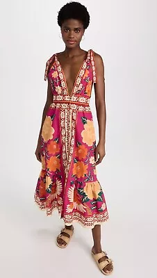 FARM Rio Flower Tapestry Midi Dress Size L • £120.53