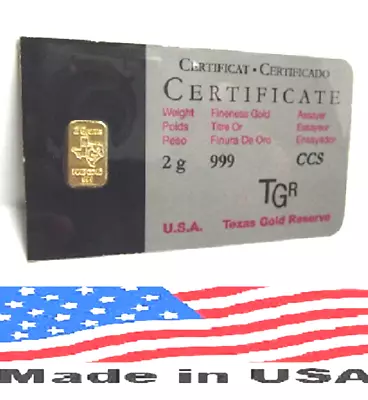 2 Gram Gold Bar Tgr 24k Bullion 999.9 North American Edition Assay Card  • $200.33