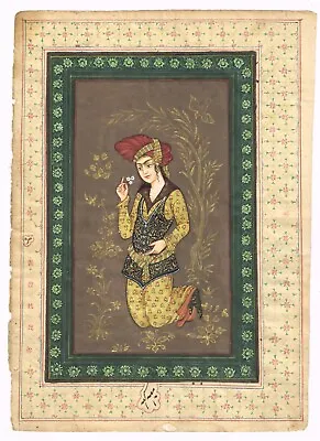 A Qajar Beauty Painting - Persian Painting Pure Gold & Gouache 6.5x9 Inches • $670.99