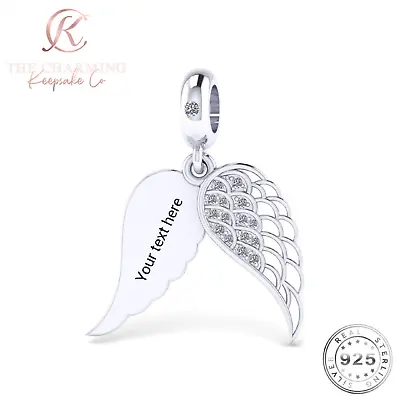 Engraved Angel Wings Charm Genuine 925 Sterling Silver - Personalised / Memorial • £19.99