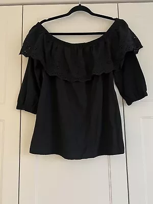 Ladies Women’s Black Embroiderie Bardot Top Blouse 16 New • £15.99