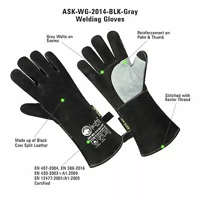 Welders Welding Mig Tig BBQ Glove - Extremely Heat Resistant Black Leather Glove • £11.80