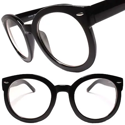 XXL Large Oversize Thick Frame Horn Rimmed Round Clear Lens Black Eye Glasses • $14.99