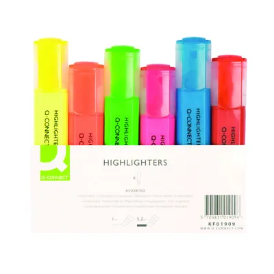 Highlighter Pens Assorted 6 Pack Q Connect  - 6 Colours • £3.49