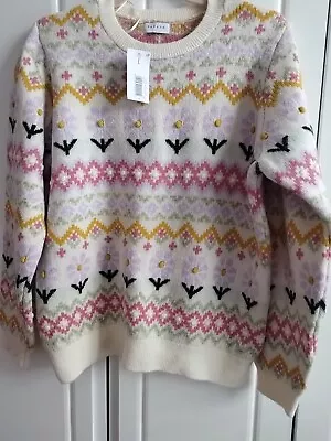 Papaya Matalan Cream Patterned Jumper New Size Large • £5