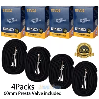 4-Pack Race 28 700C X 23-25 60mm Presta Road Bike Bicycle Tire Tube W/ Valve USA • $29.99