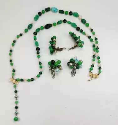 Lot Of 5 Vintage Jewelry Pearls Earings Necklace Japan  Unsure Of Stones Jade • $8.50