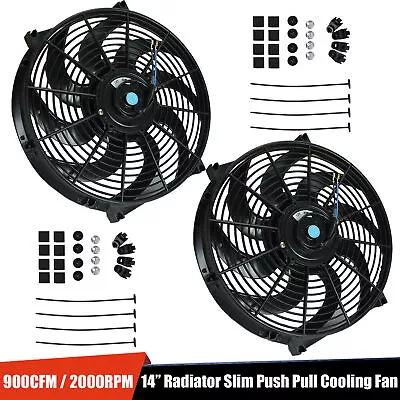 2X 14  Inch Universal Slim Fan Push Pull Electric Radiator Cooling 12V Mount • $31.99