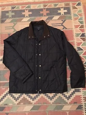 Lands End Mens Large Quilted Jacket Corduroy Collar Navy Blue  • $26.99