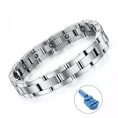 Classical Men's Stainless Steel Magnetic Therapy Health Bracelet Pain Relief New • $12.99