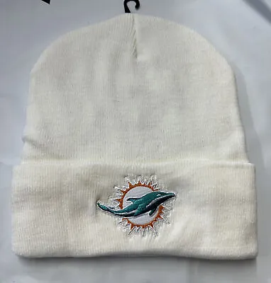 Miami Dolphins White Cuffed Lined Winter Hat Cap Beanie • $14.99