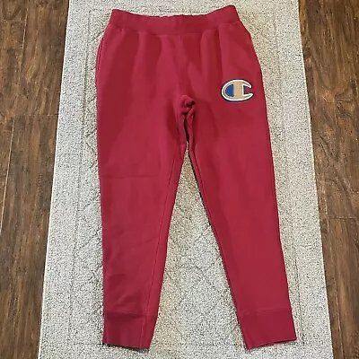 Vintage Champion Joggers Mens Large Red Reverse Weave Logo Drawstring Sweatpants • $39.99