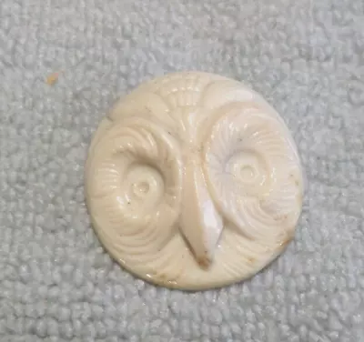 Large Vintage Carved Plastic Celluloid Button OWL HEAD 1  Inch • $9.50