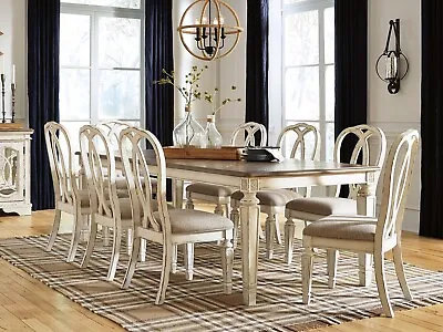 French Cottage Style White & Brown Rectangular Dining Table & 8 Chairs Set IC07 • $2088.74