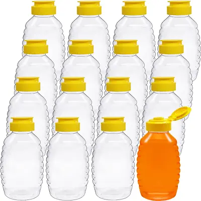 16 Pack 8Oz Clear Plastic Honey BottlesSqueeze Honey Bottle Container Holder Wi • $22.09