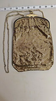 Whiting & Davis Gold Mesh Bag # 2973 1960s 9  X 5.5  Made USA Very Good Cond. • $31.34