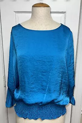 Michael Kors Women’s Smocked Waist Summer Blue Pullover Top Blouse Size L • $19.99