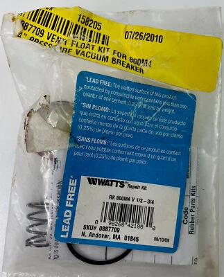$15.98 • Buy Watts RK800M4V1/2-3/4 Spring And Bonnet O-Ring Vacuum Breaker Repair Kit