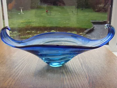  Vintage Murano Glass Large Royal Blue Wing & Rib Bowl Hand Blown Vg Condition • £19.99