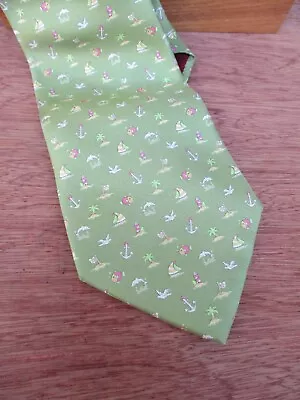 Salvatore Ferragamo Authentic Light Green Tropical Fish Sailboat Silk Neck Tie • $39.99