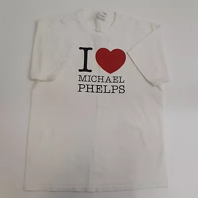 Hanes Beefy T-shirt White I Love Michael Phelps Short Sleeves Crew Neck Unisex • $14.48