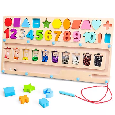 Magnetic Color And Number Maze - Wooden Learning Puzzle Board For Counting Toys • $36.09
