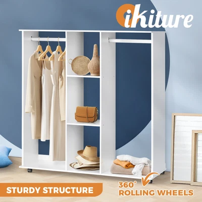 $119.90 • Buy Oikiture Portable Double Wardrobe Storage Shelves Organizer Clothes Rack Hanger