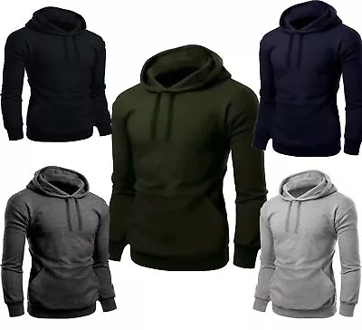 Mens Fleece Hoodie Pullover Jogging Joggers Top Plain Hoodie Jumper S To 5XL • £13.29